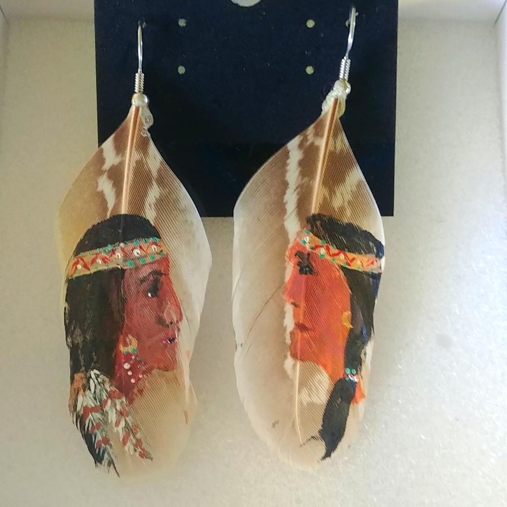 Authentic Original Native Hand Painted on Feather Earrings
